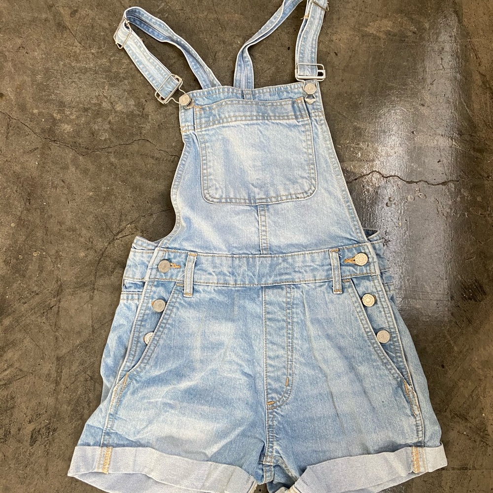 Light Blue Overall Jean Shorts